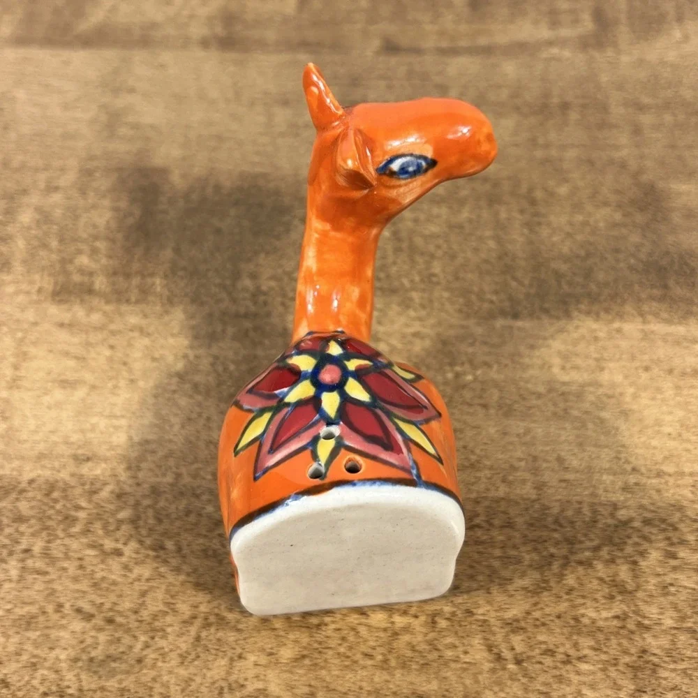 Camel W/‎ Floral Design Ceramic Salt & Pepper Shakers Orange
